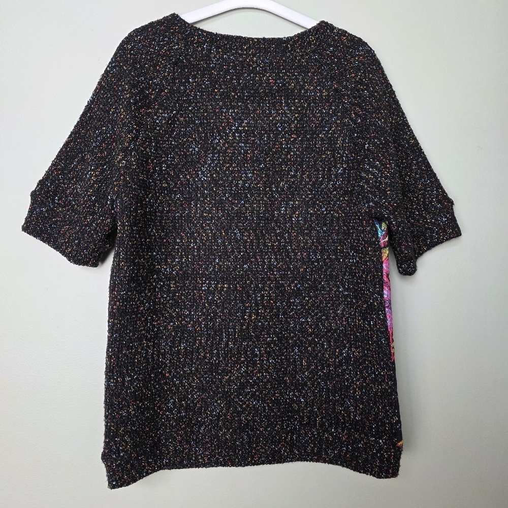 James Coviello Anthro Floral Brocade Metallic Knit Short-Sleeve Sweater Top XS - Picture 6 of 11